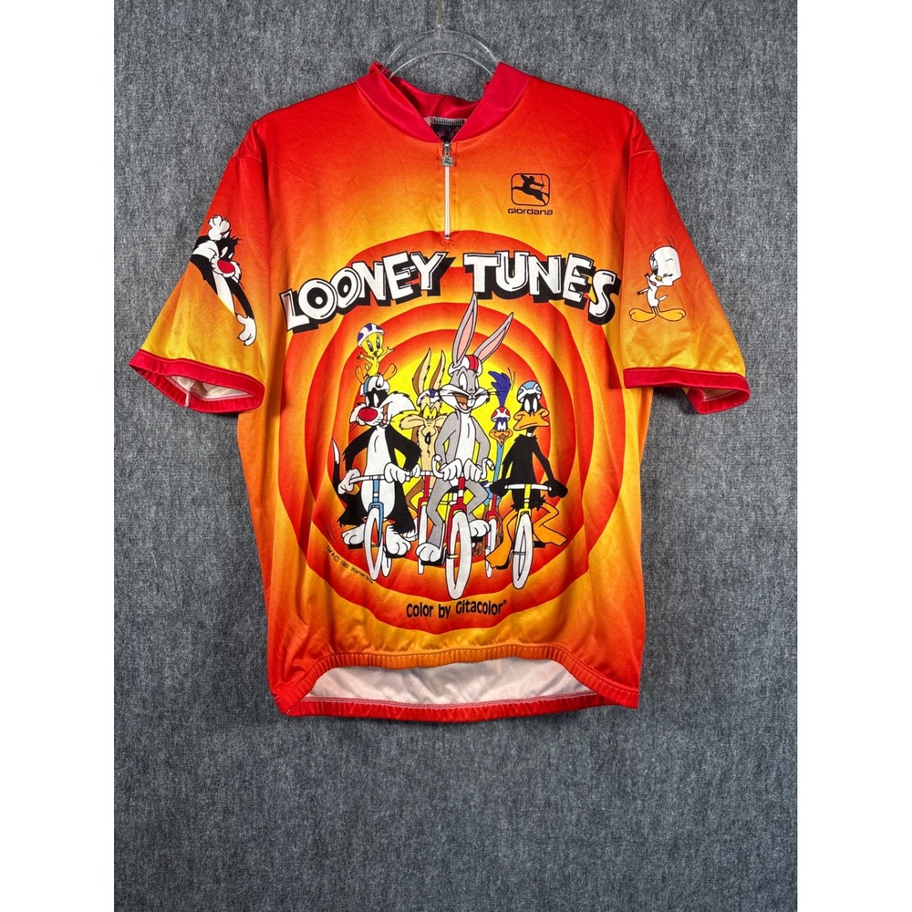 Vintage 1993 Giordana Looney Tunes Cycling Jersey Orange Bugs Bunny Made Italy